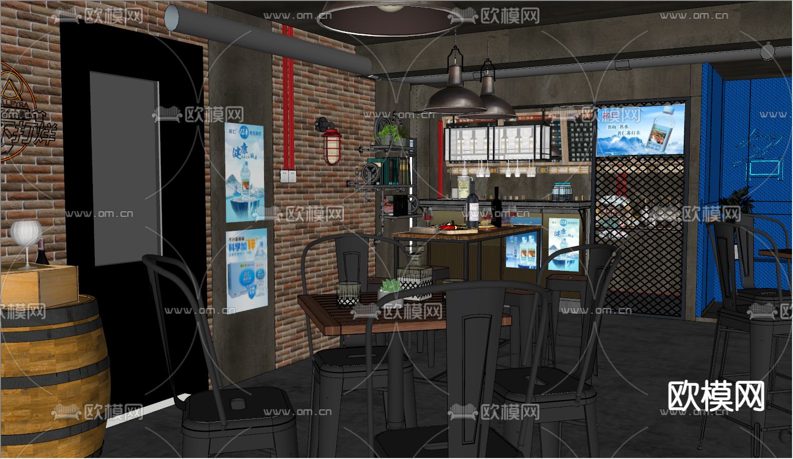 工业风地下小酒吧su模型下载（渲染图3）