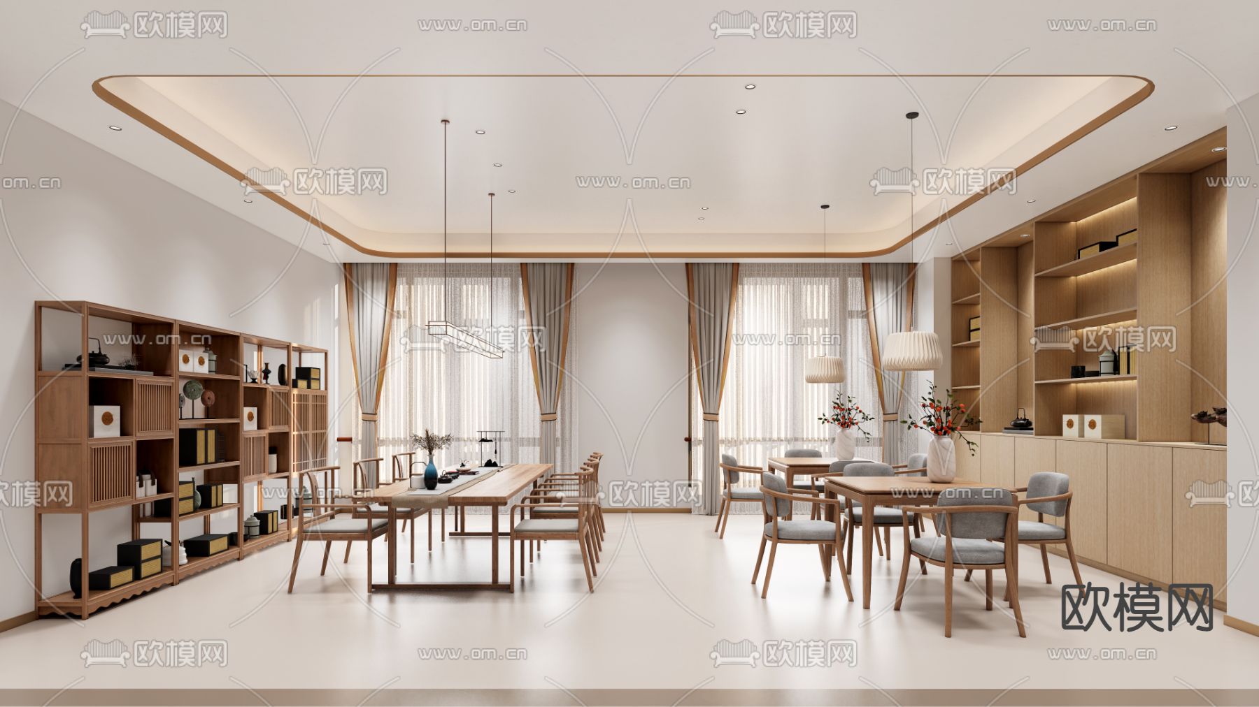 中式养老院活动中心su模型下载（渲染图3）