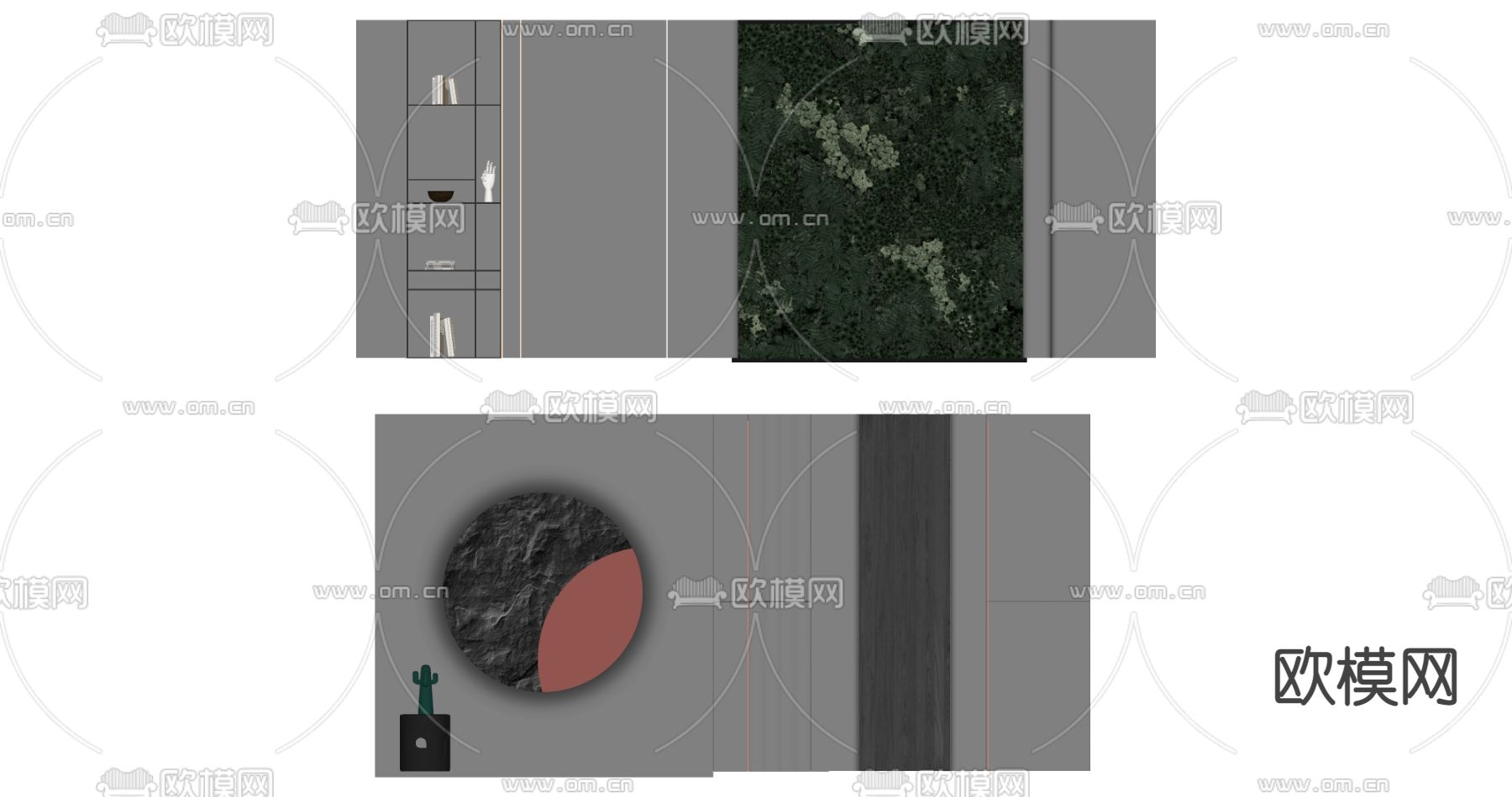 高级灰沙发背景墙su模型下载（渲染图2）