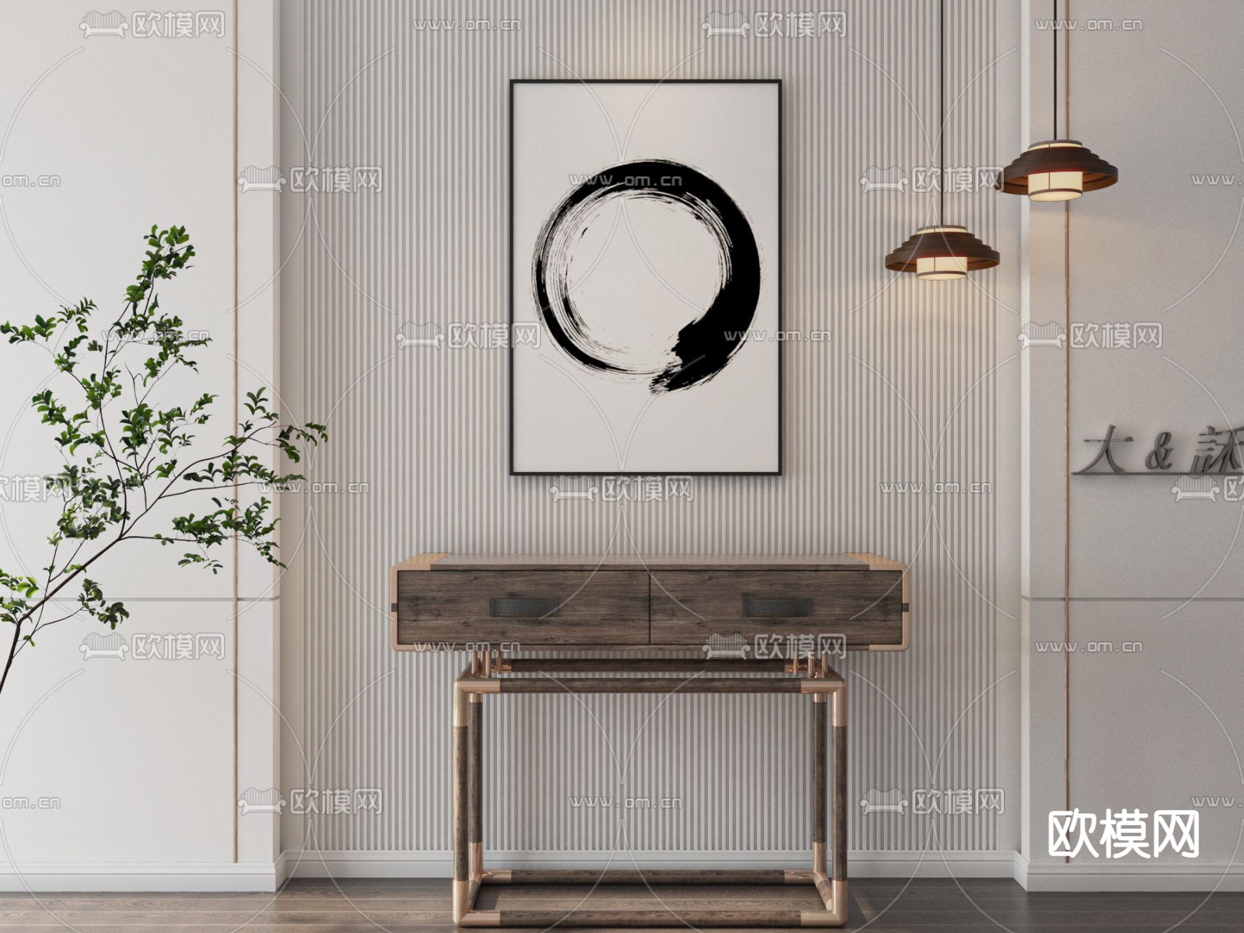 中古风端景台 条案3d模型下载