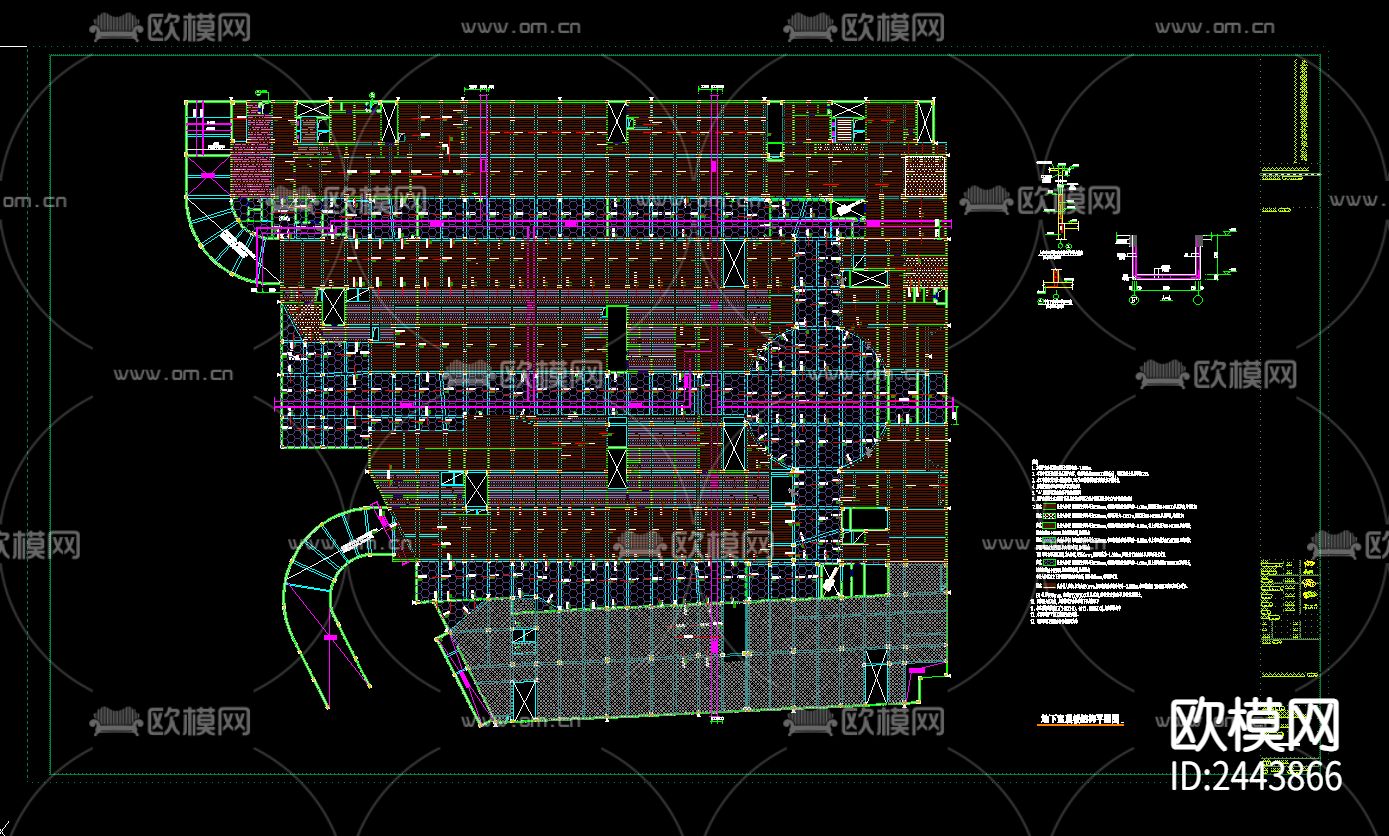 农贸批发市场地下室cad施工图下载（渲染图5）