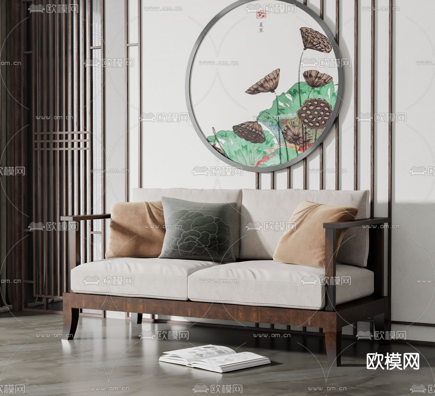 新中式双人沙发su模型下载（渲染图1）