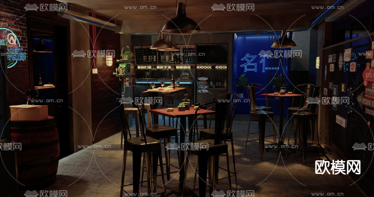 工业风地下小酒吧su模型下载（渲染图1）