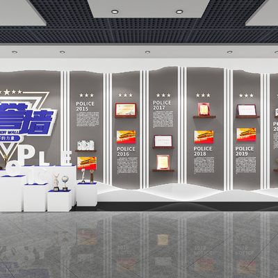  现代警察党建文化荣誉墙su模型 