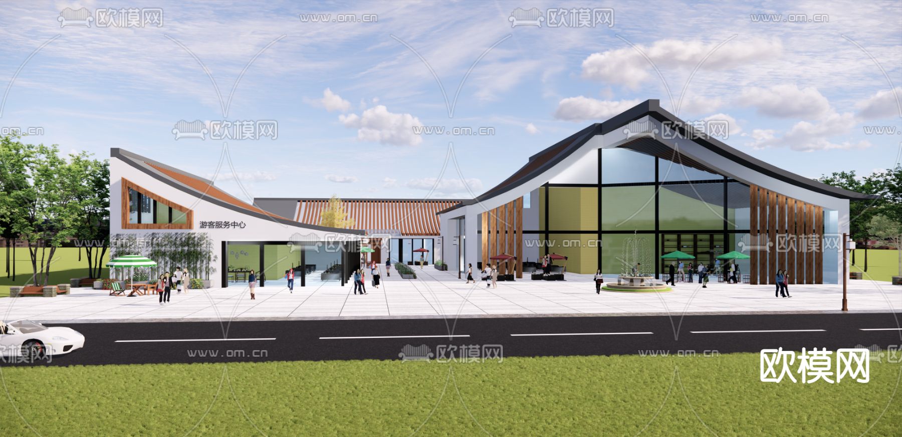 新中式游客服务中心 建筑外观su模型