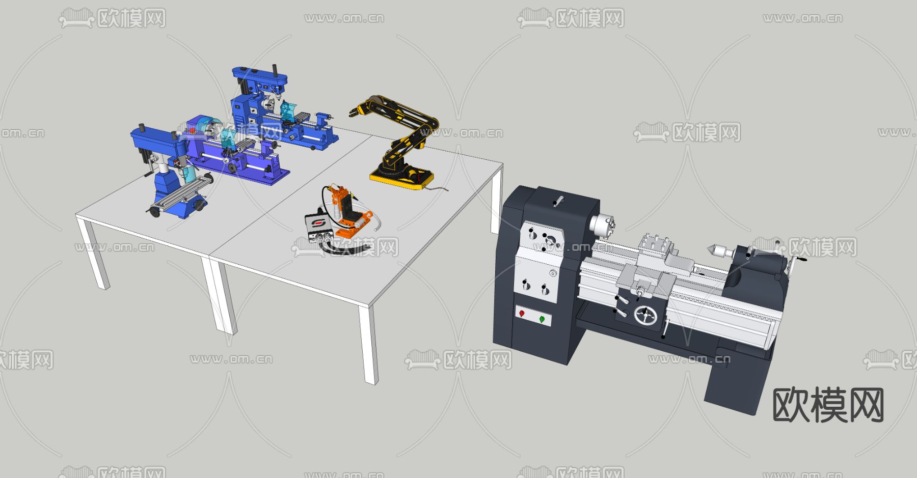 工业机械臂 车床 仪器 钻孔机器su模型下载（渲染图1）