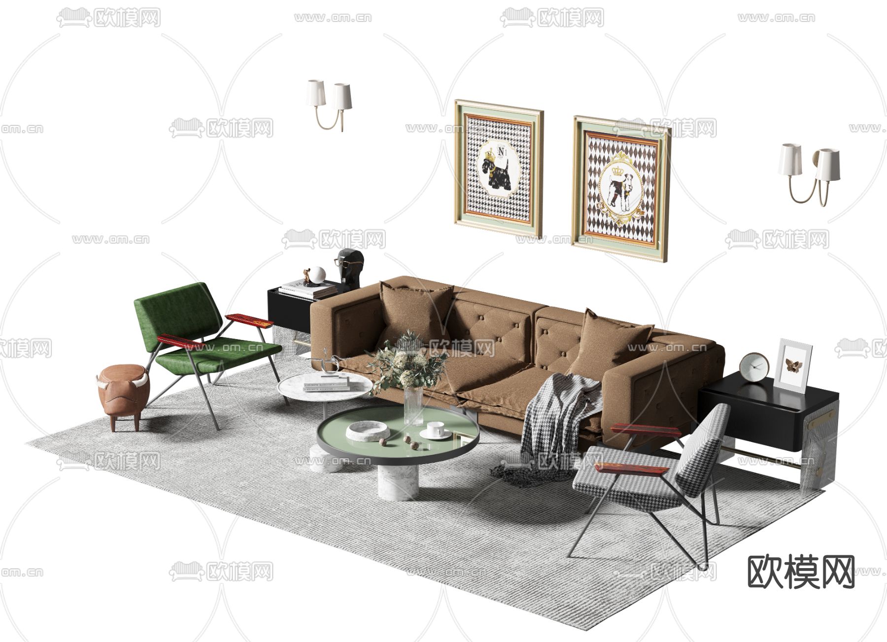 美式组合沙发3d模型下载