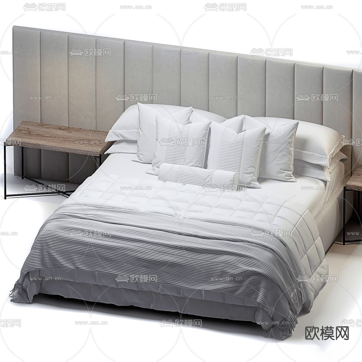 现代布艺双人床3d模型下载（渲染图2）