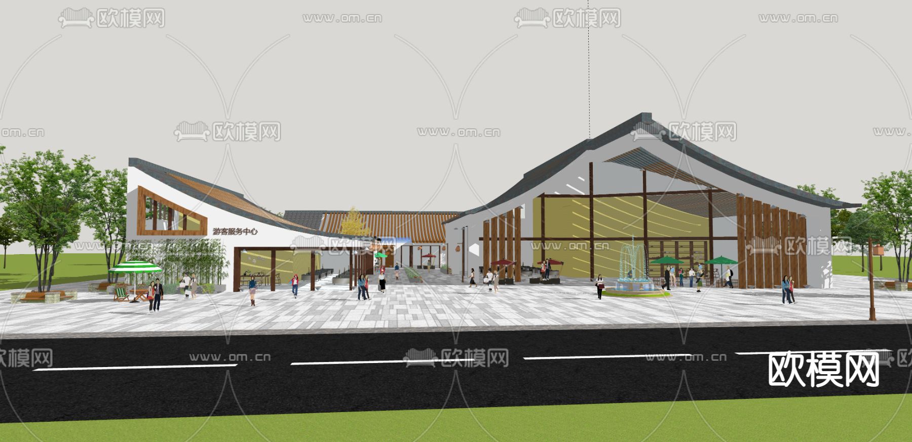 新中式游客服务中心 建筑外观su模型