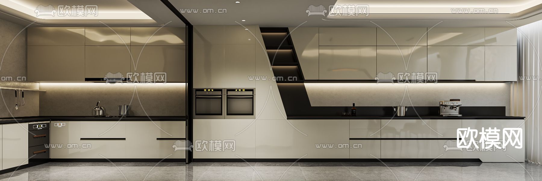 中岛餐厅 厨房免费3d模型下载（渲染图4）