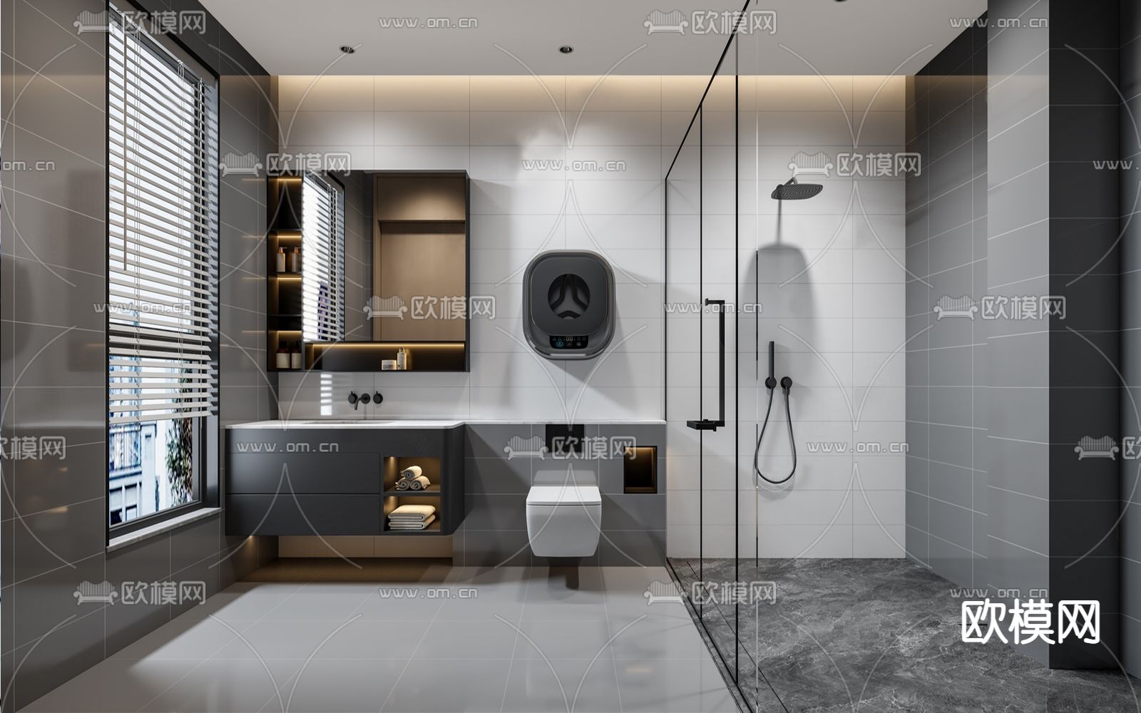 高级灰卫生间 浴室su模型下载（渲染图1）