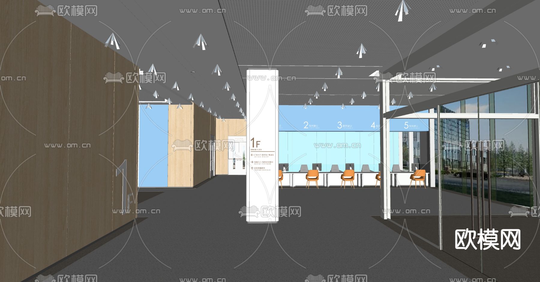 现代医院大厅su模型