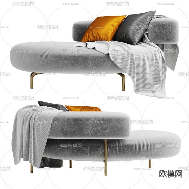 现代轻奢不锈钢布艺休闲椅免费3d模型下载