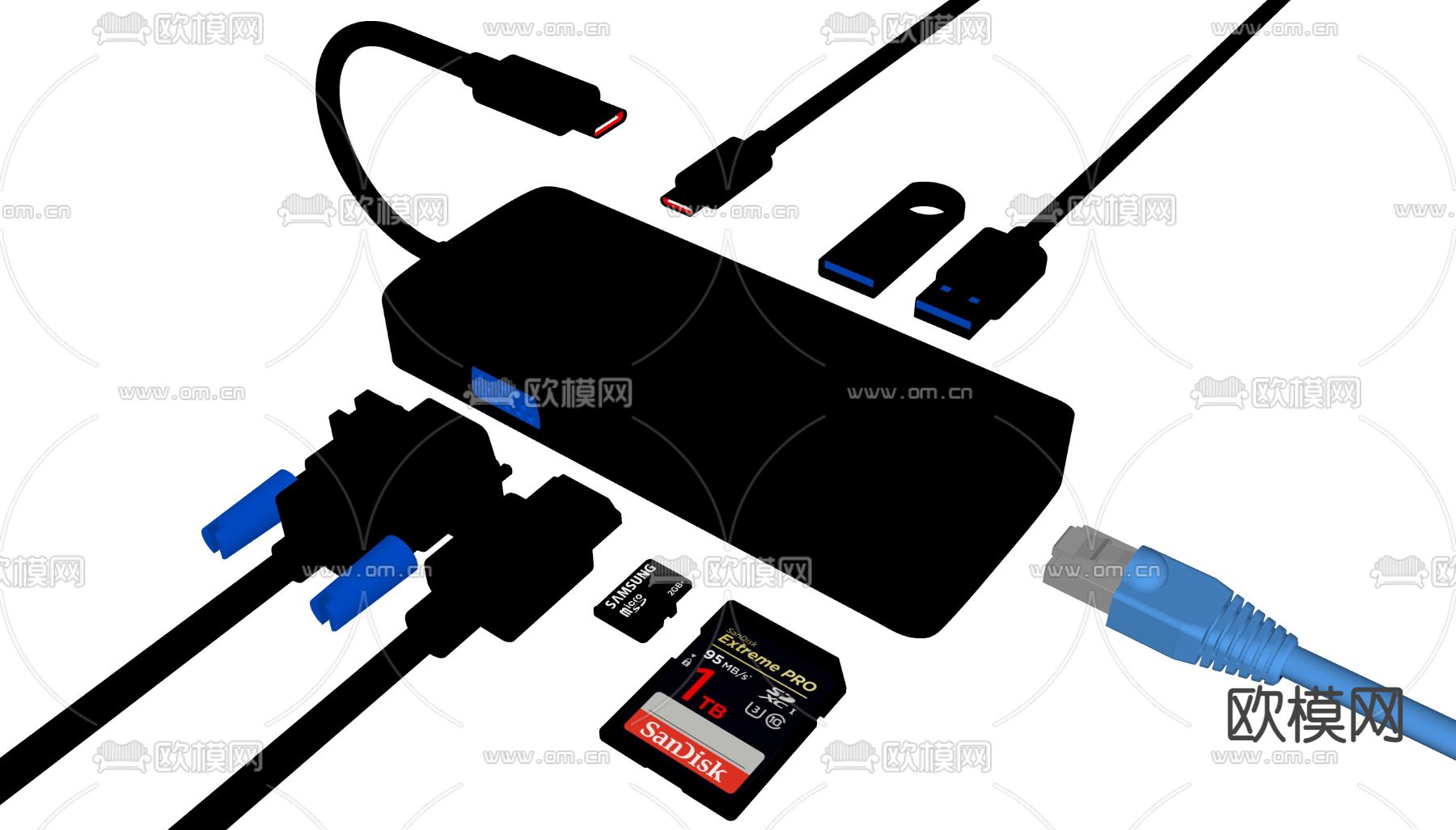 多功能扩展坞 网线 U盘 内存卡su模型