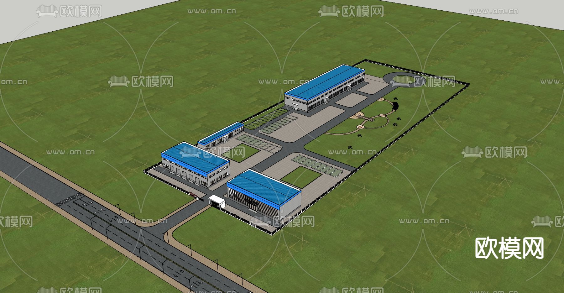 工业风厂房鸟瞰su模型