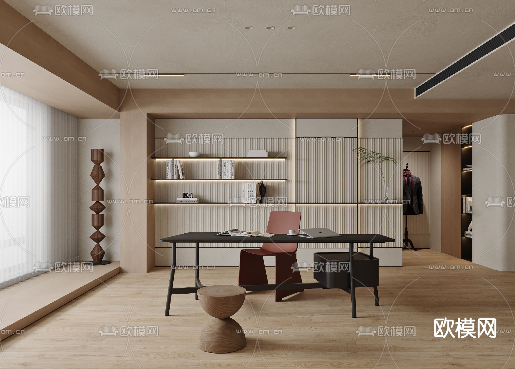 侘寂风书房3d模型下载（渲染图1）
