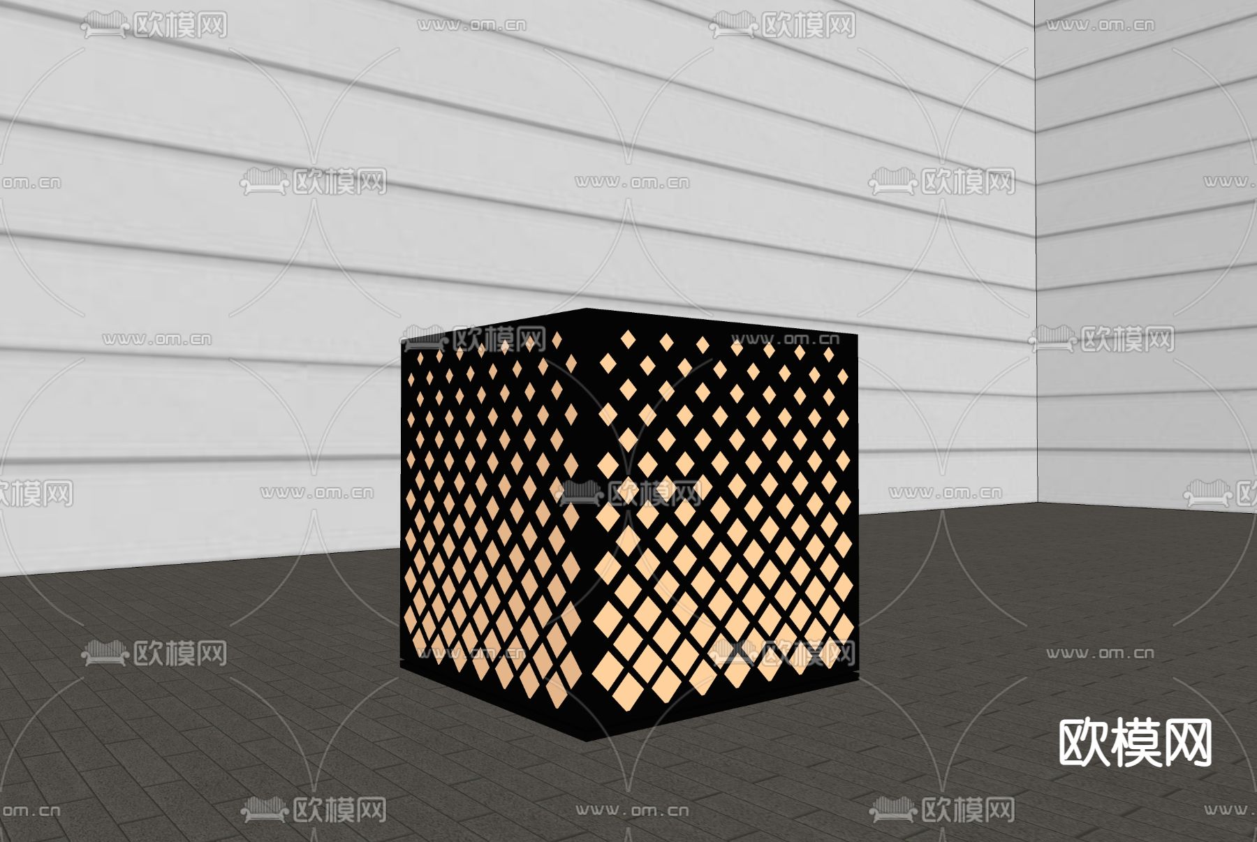 镂空菱格户外灯 景观灯su模型下载（渲染图2）