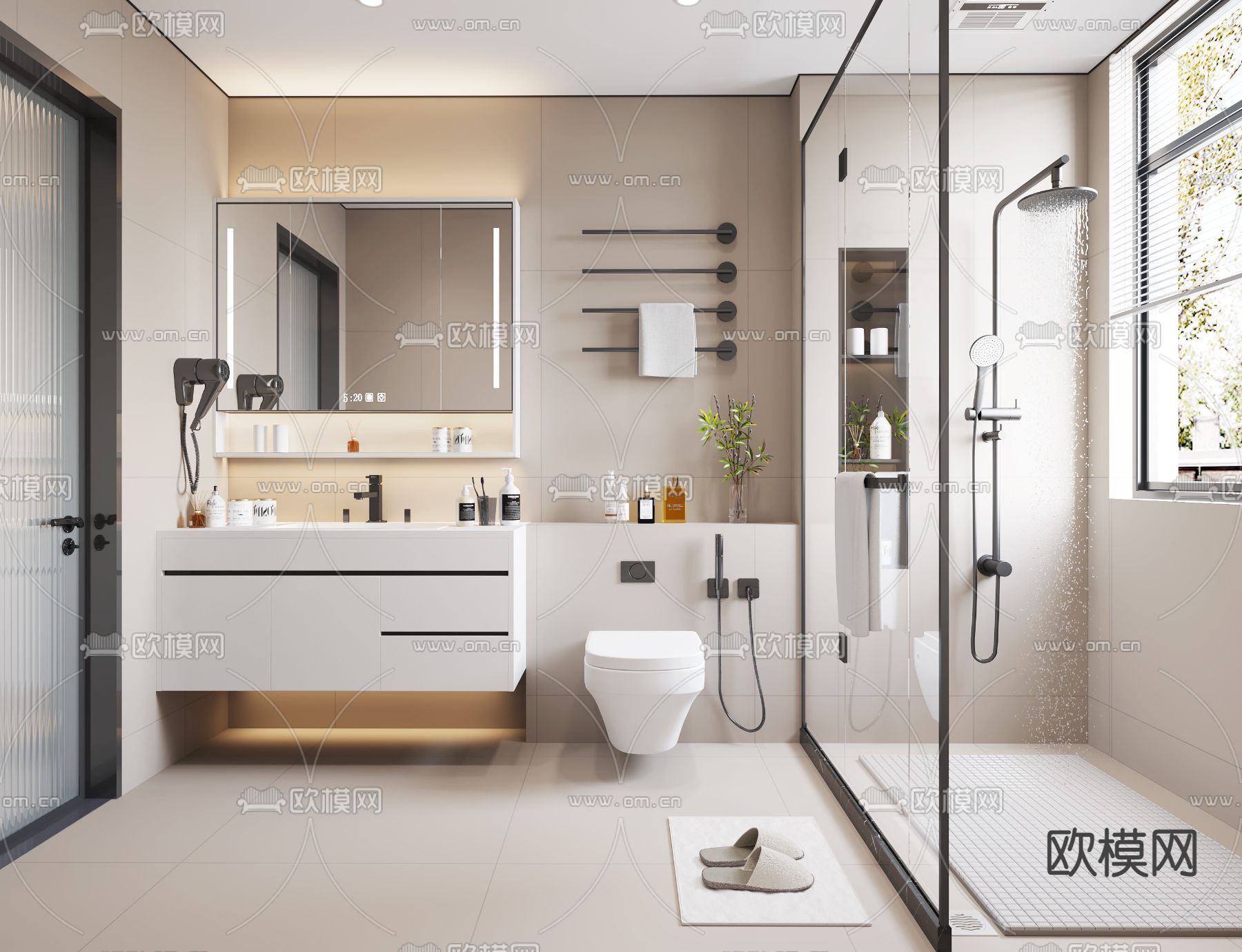 奶油风卫生间 浴室3d模型下载