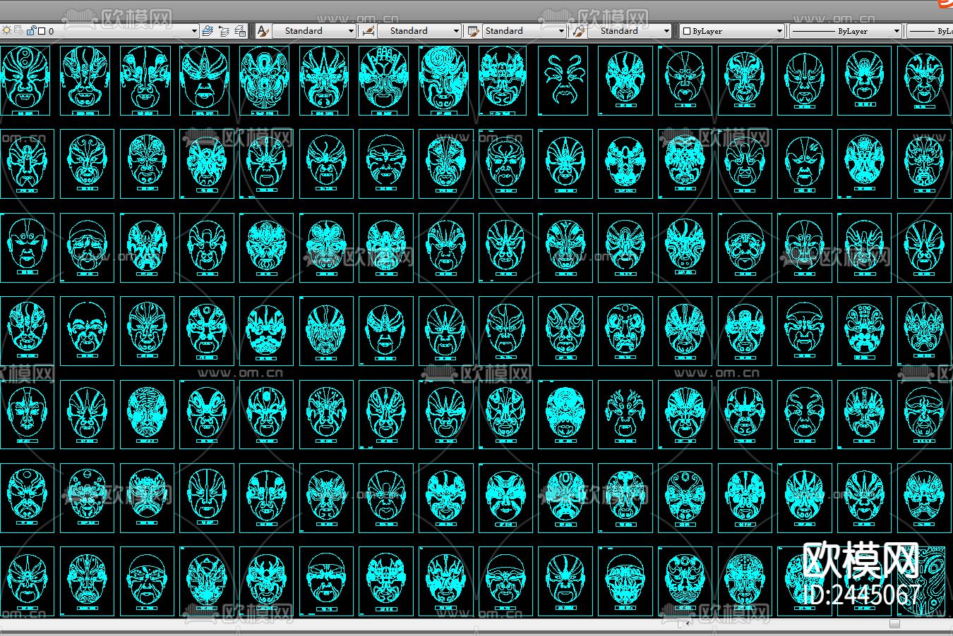 中式京剧脸谱cad图库下载