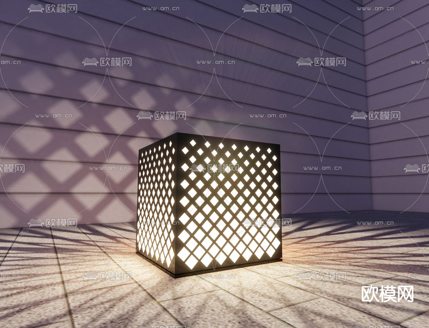镂空菱格户外灯 景观灯su模型下载（渲染图1）