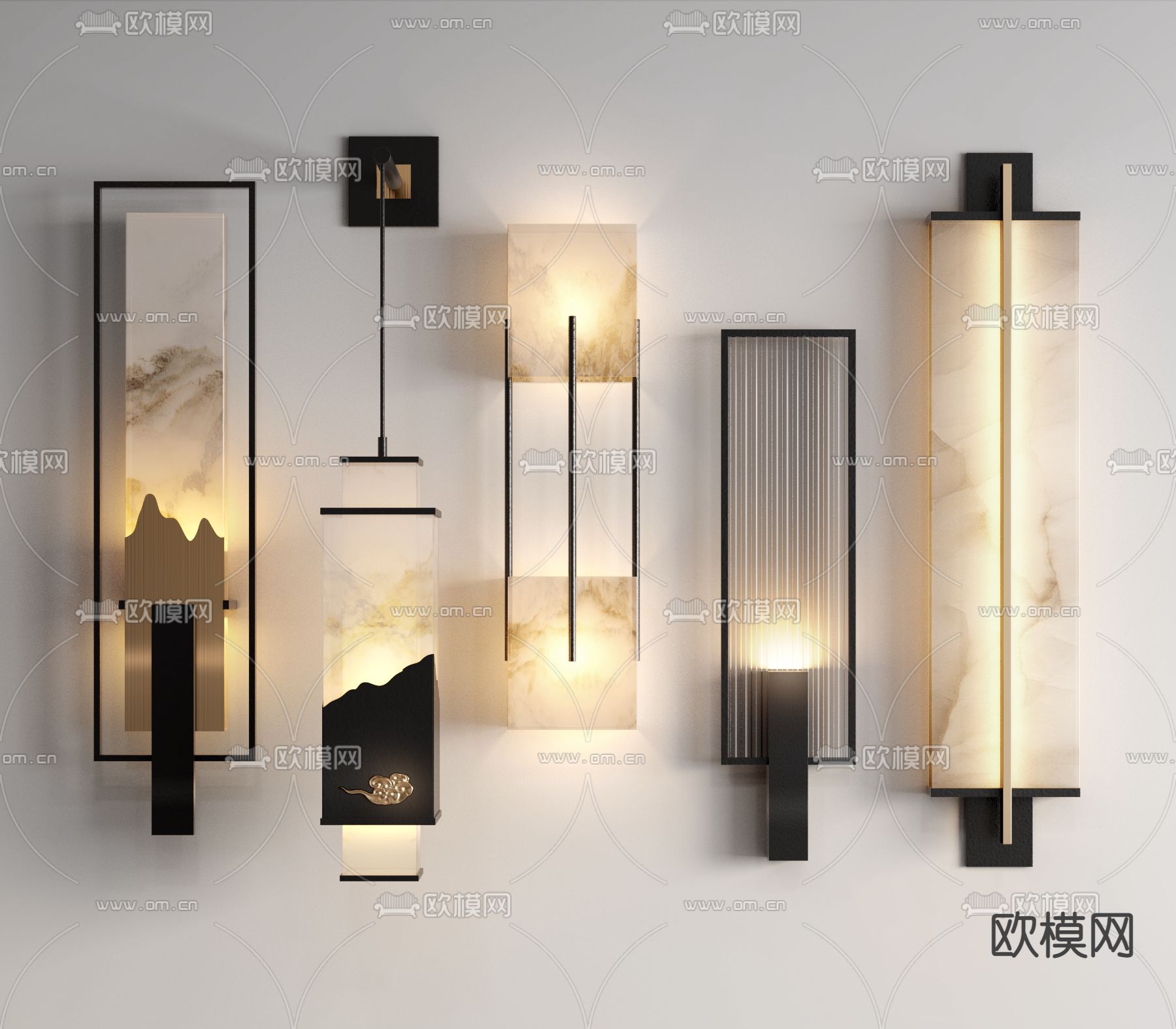 新中式铁艺壁灯3d模型下载