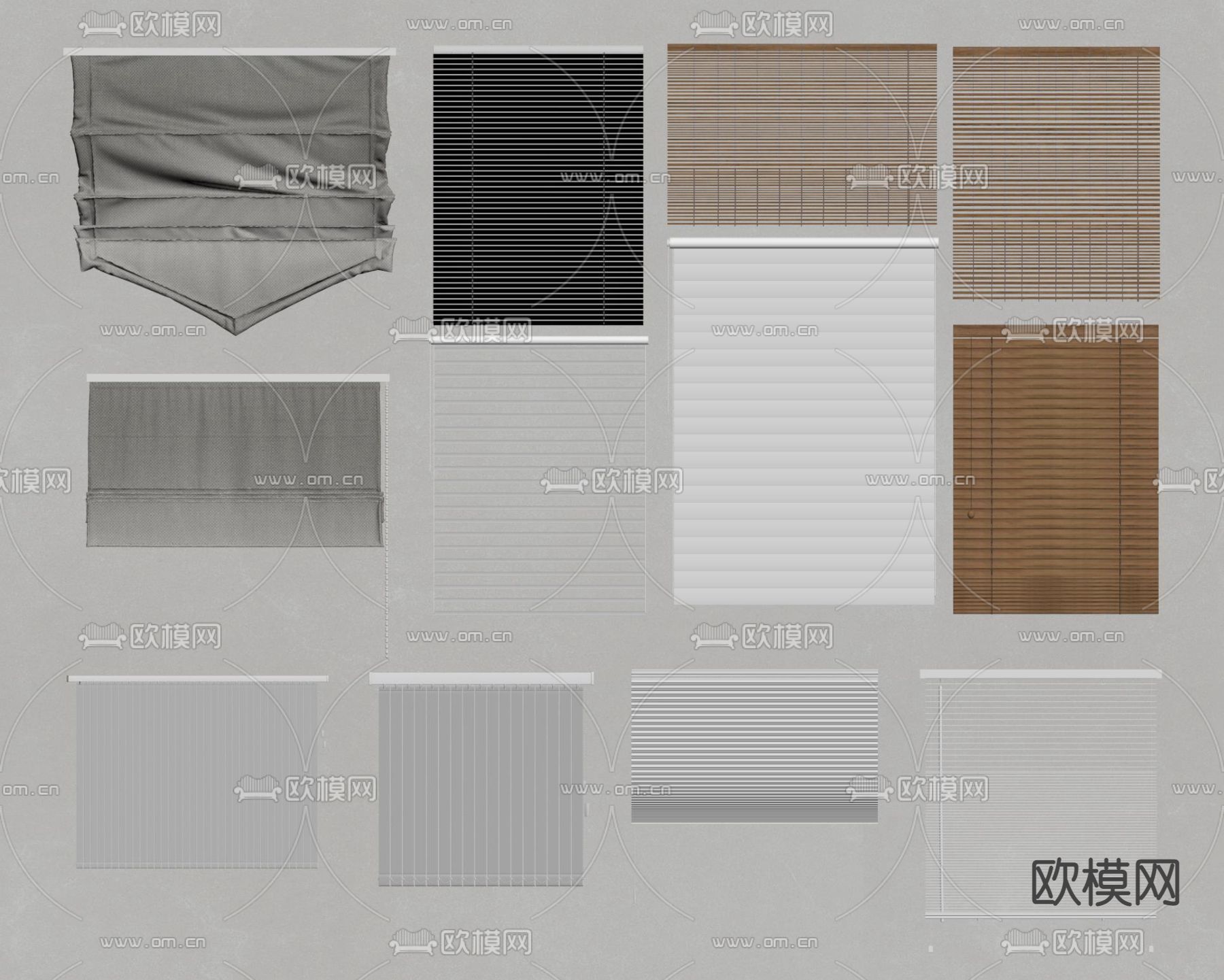 折叠帘 百叶帘 竹帘卷帘su模型下载（渲染图2）