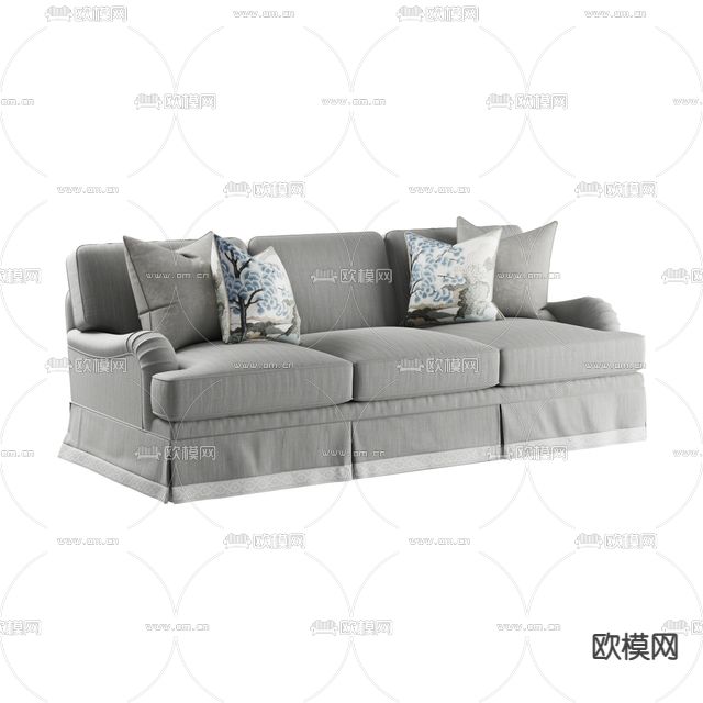 现代简约布艺三人沙发免费3d模型下载