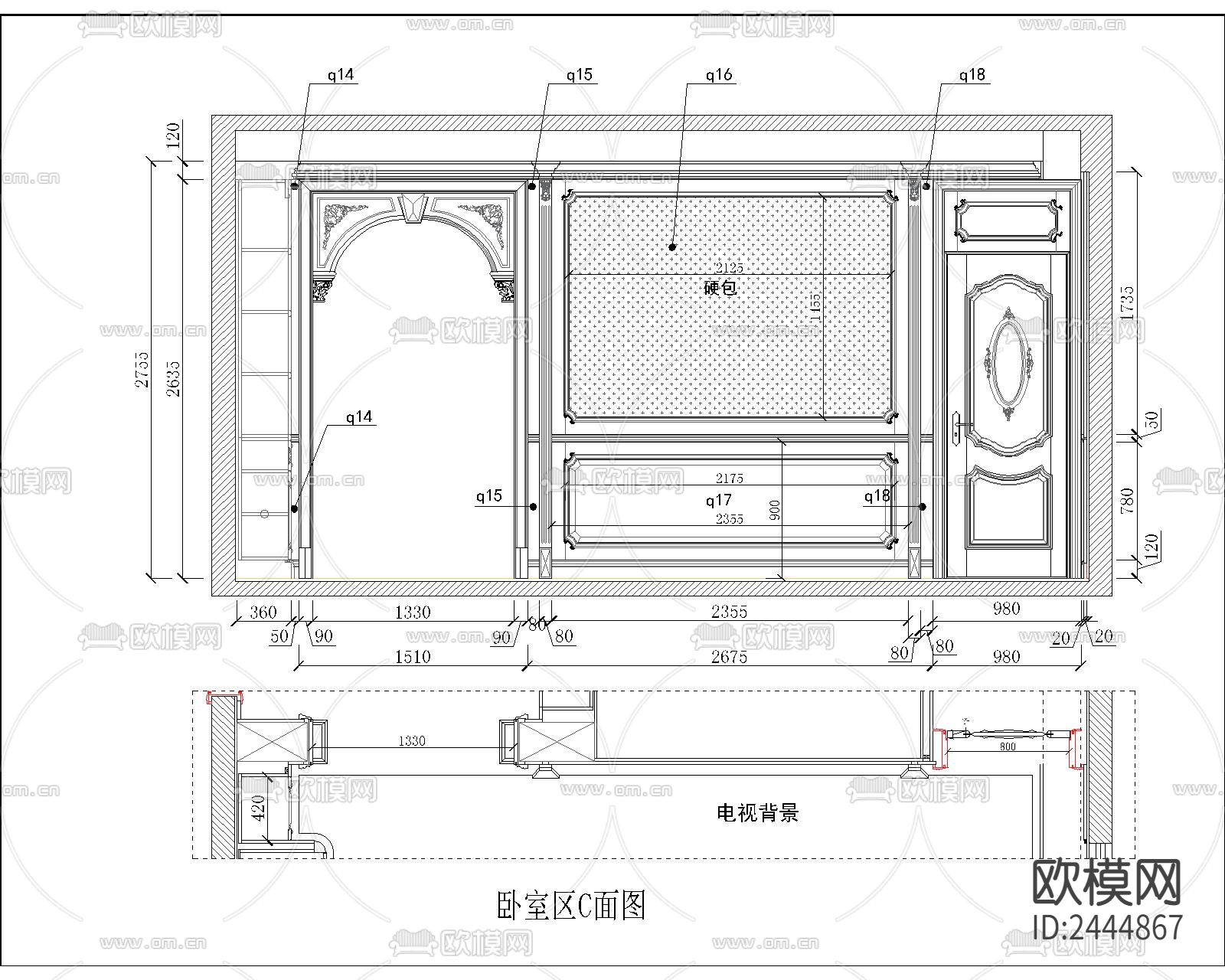欧式护墙板拆单图节点大样下载（渲染图8）
