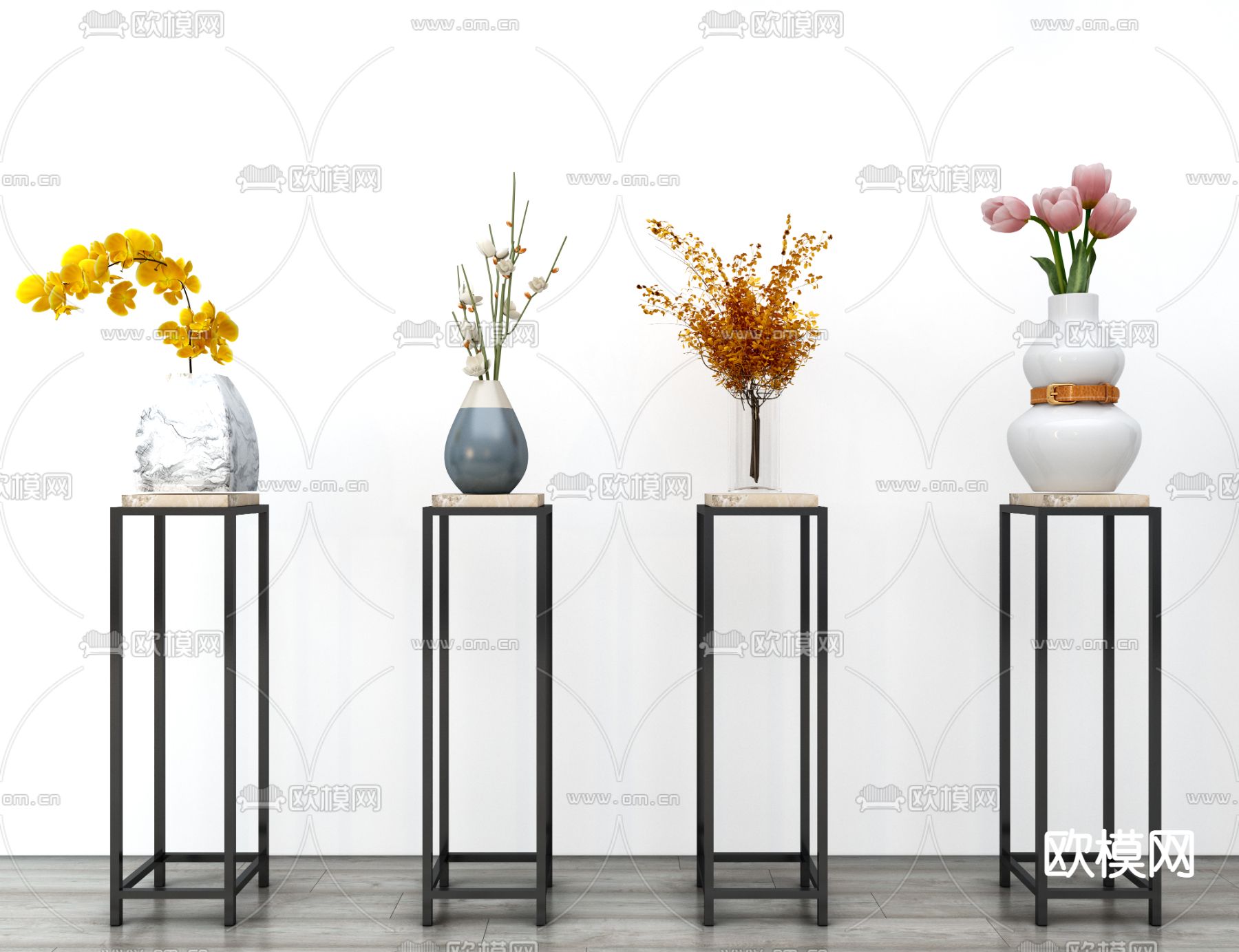 中式花卉花瓶 花艺3d模型下载（渲染图3）