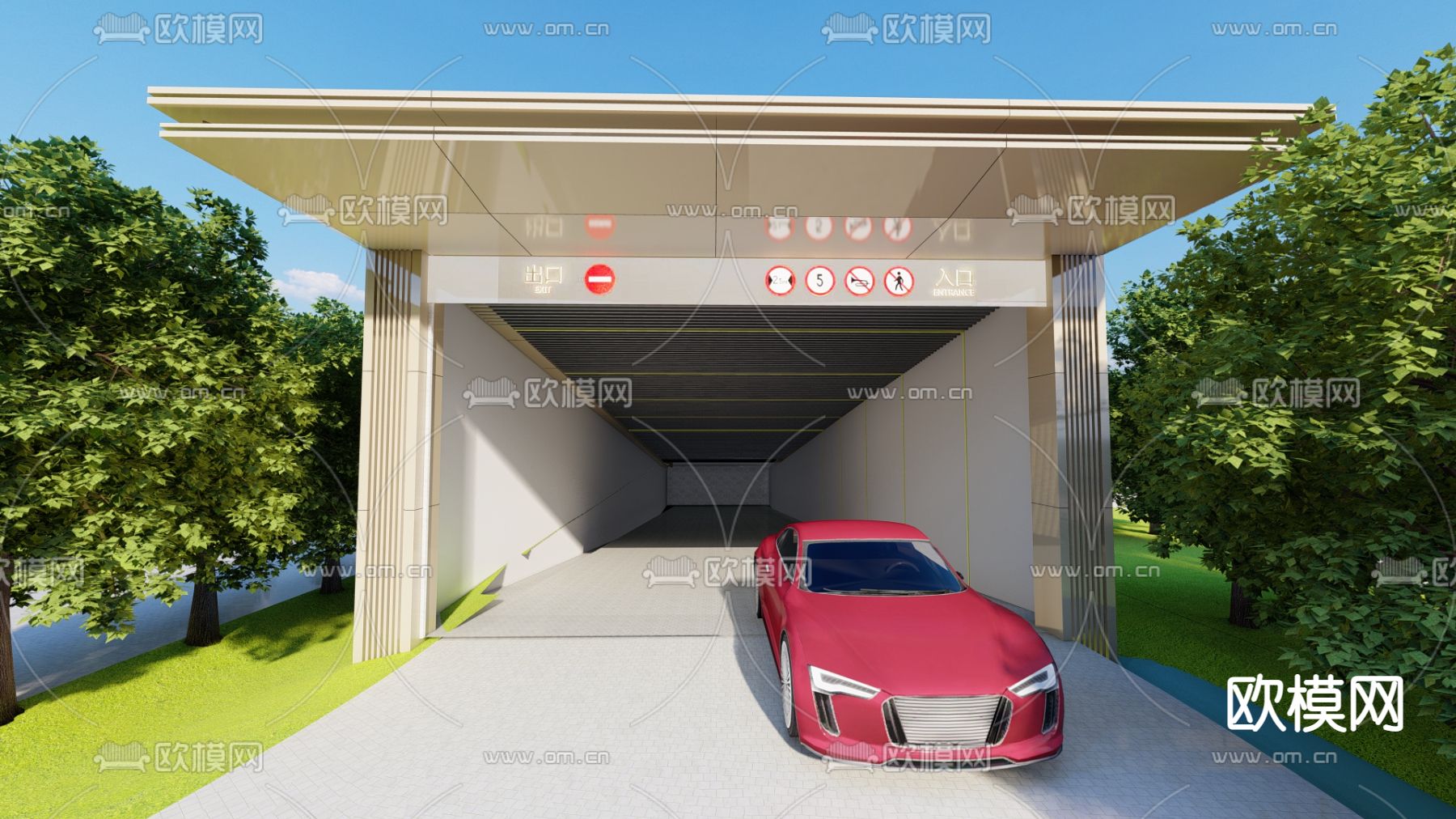 地下车库 出入口su模型下载（渲染图1）