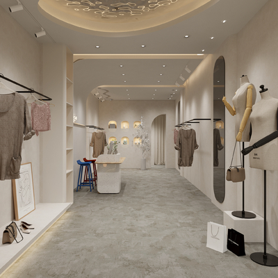  侘寂风女装服装店su模型 