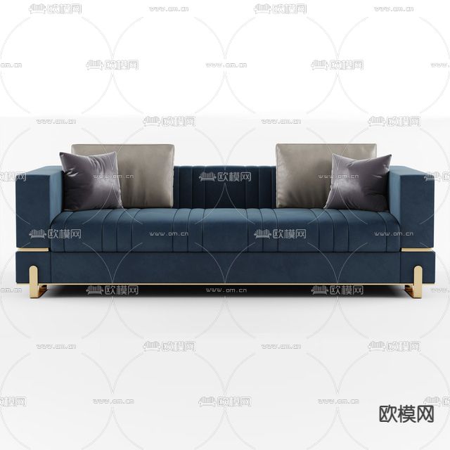 现代轻奢布艺不锈钢双人沙发免费3d模型下载