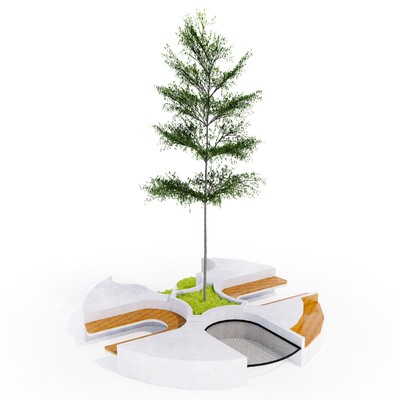  现代景观树池 公共座椅su模型 