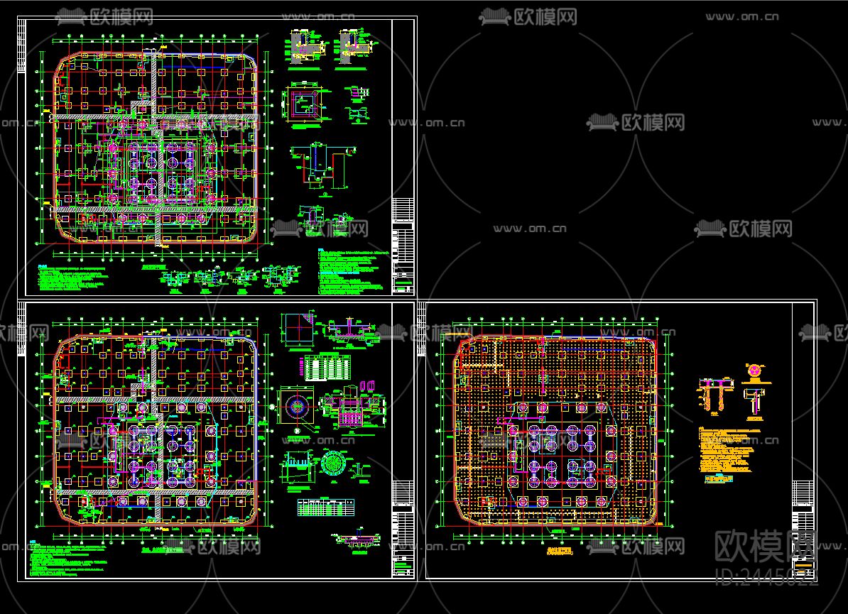 框架结构循环水处理厂房cad施工图下载（渲染图1）