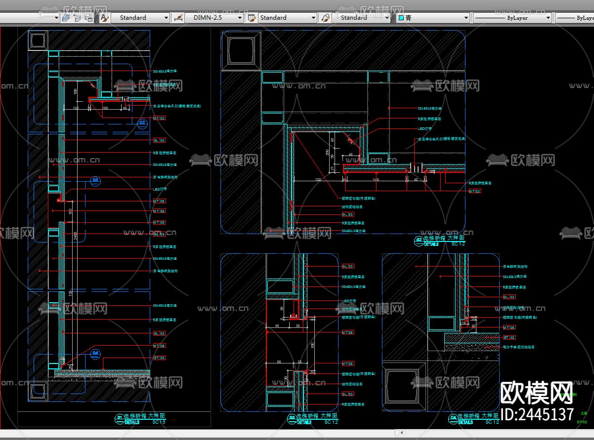 电梯轿厢楼梯CAD施工图下载（渲染图2）