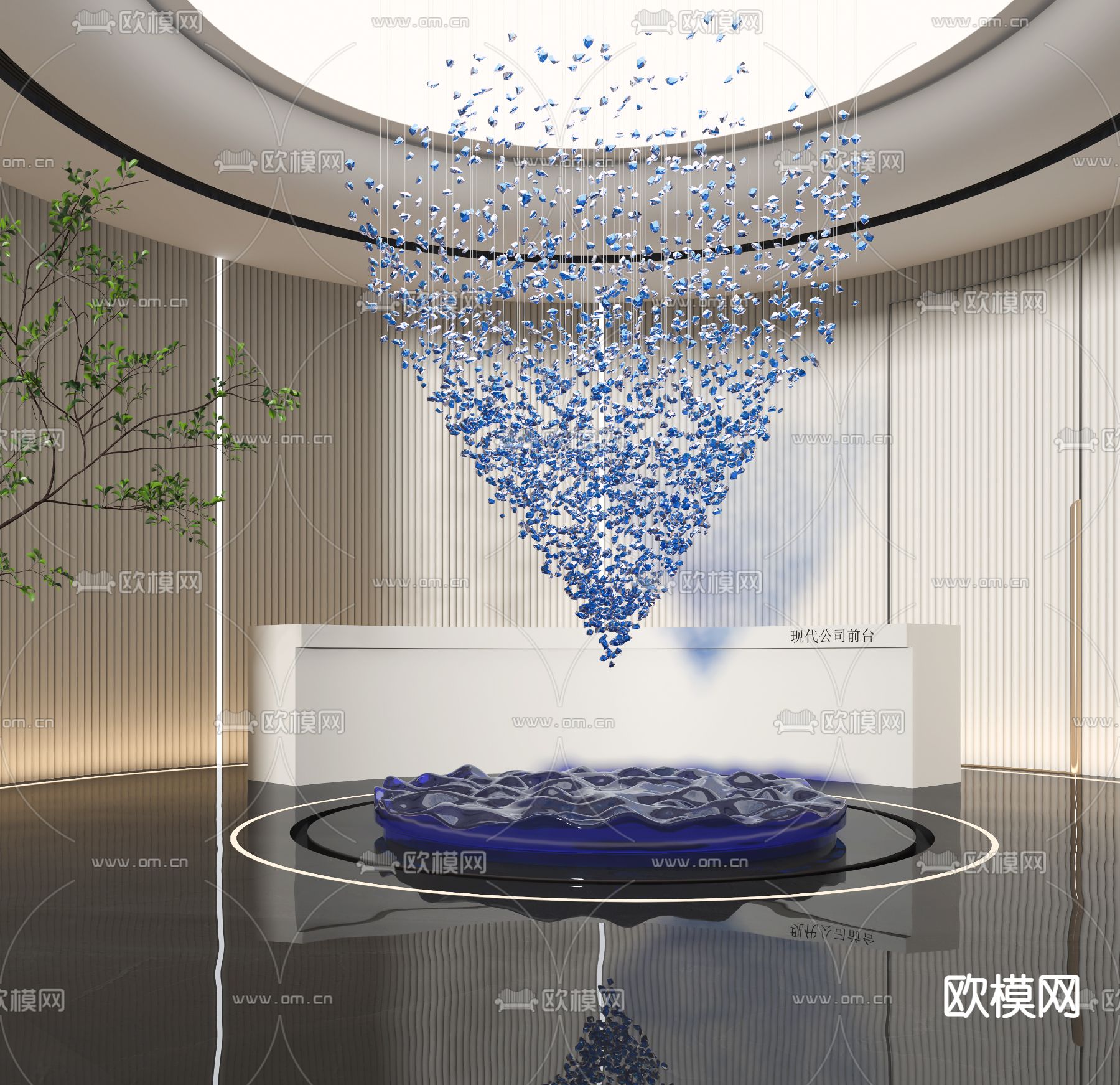 现代公司前台 接待台3d模型下载（渲染图1）