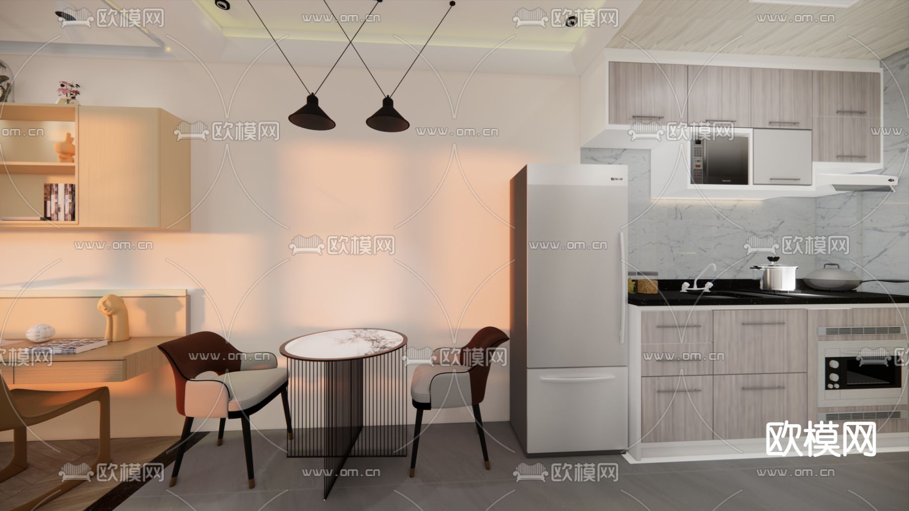 现代单身公寓家居su模型下载（渲染图2）