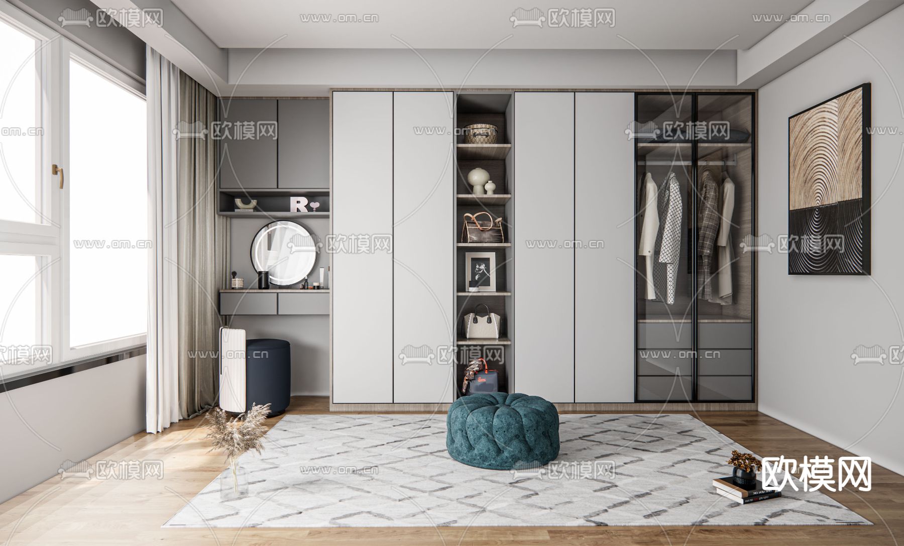 高级灰衣帽间su模型下载（渲染图1）