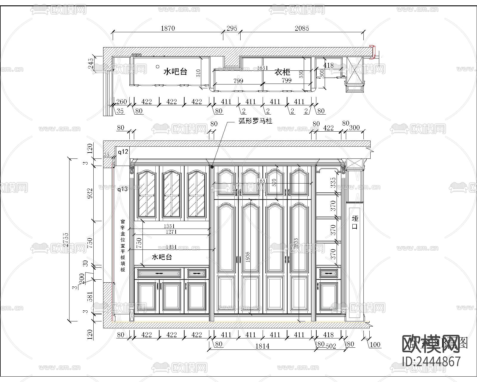 欧式护墙板拆单图节点大样下载（渲染图2）