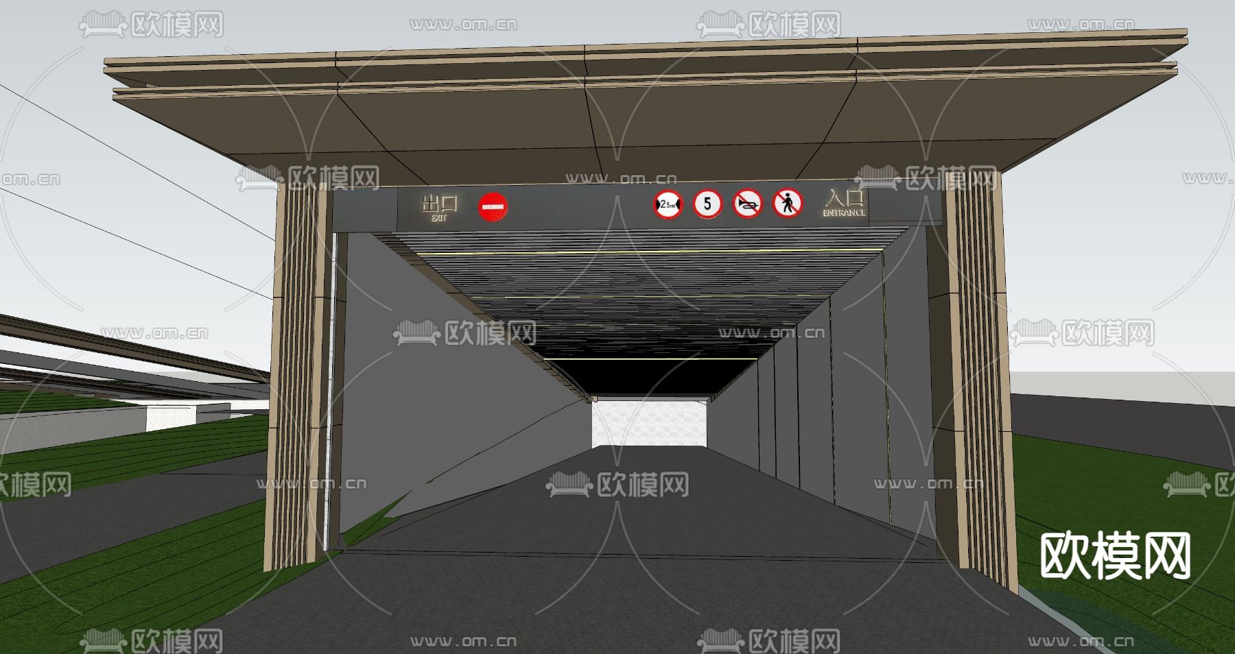 地下车库 出入口su模型下载（渲染图2）
