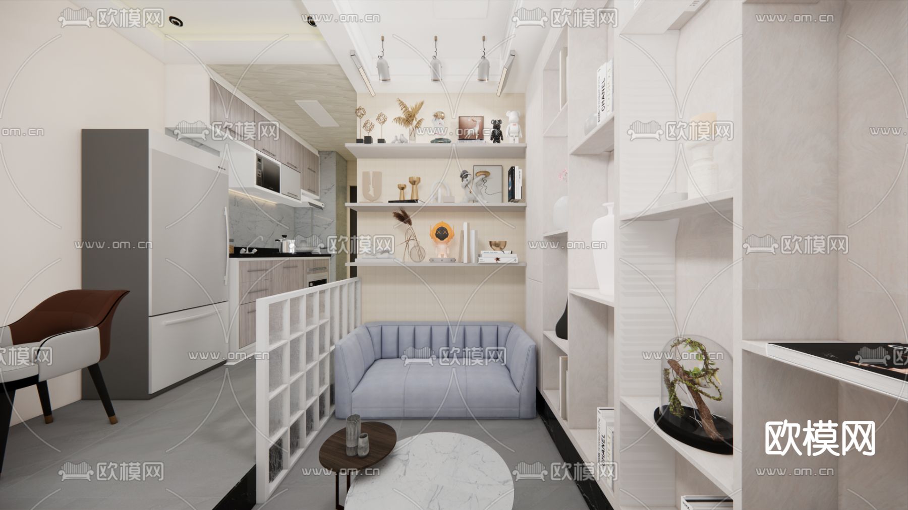 现代单身公寓家居su模型下载（渲染图3）