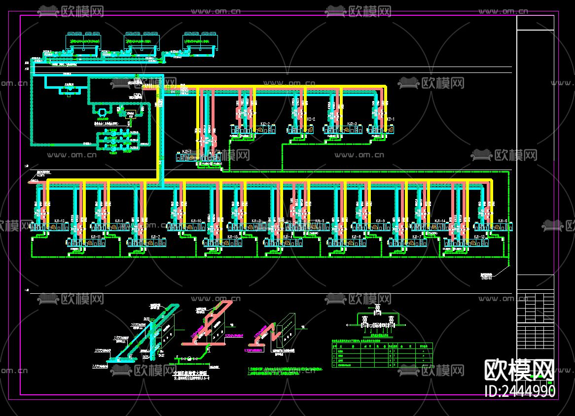 单层厂房生产车间暖通cad施工图下载（渲染图8）