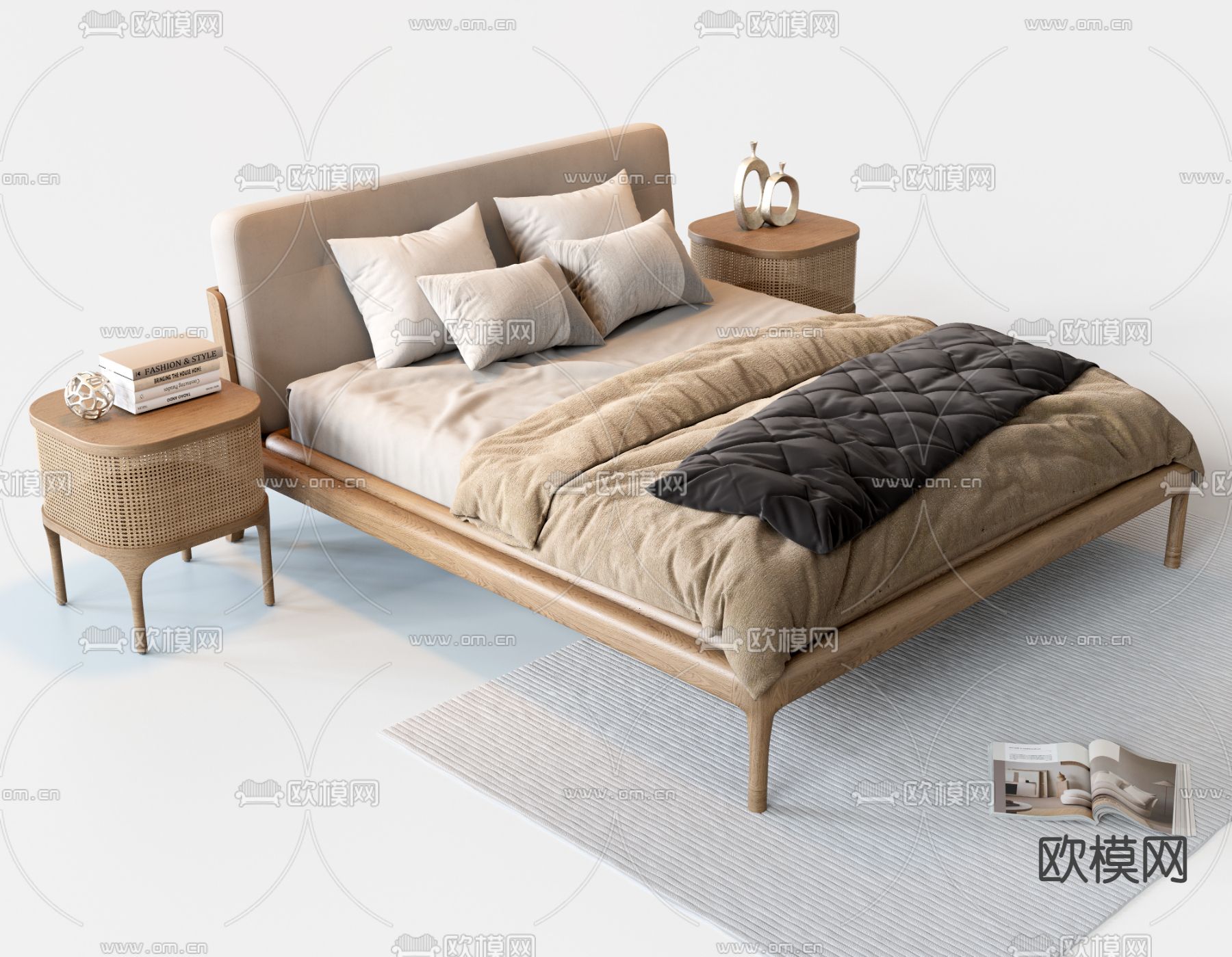 北欧双人床3d模型下载（渲染图1）