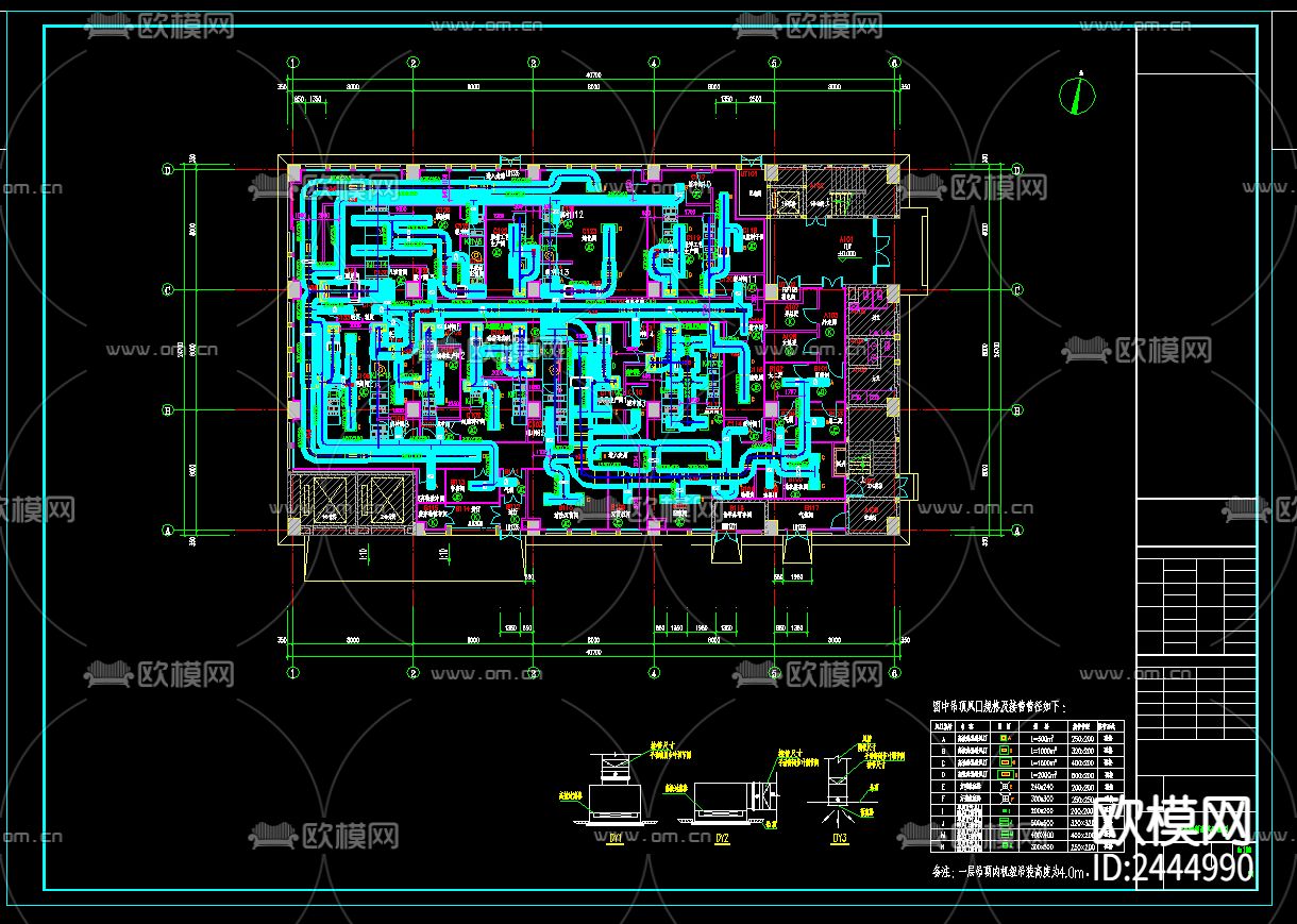 单层厂房生产车间暖通cad施工图下载（渲染图7）