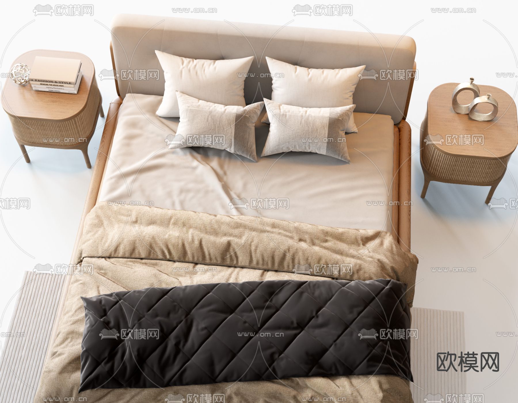 北欧双人床3d模型下载（渲染图3）