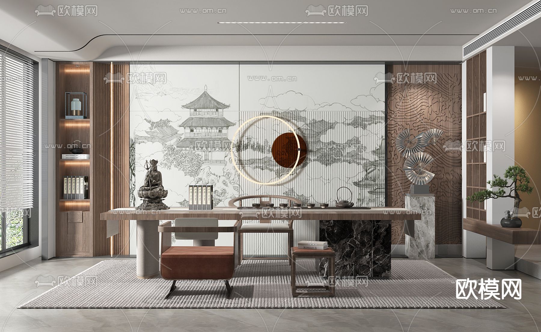新中式茶室3d模型下载_ID12271977_3dmax免费模型-欧模网
