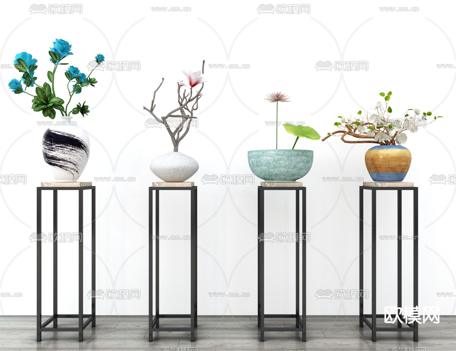 中式花卉花瓶 花艺3d模型下载（渲染图2）