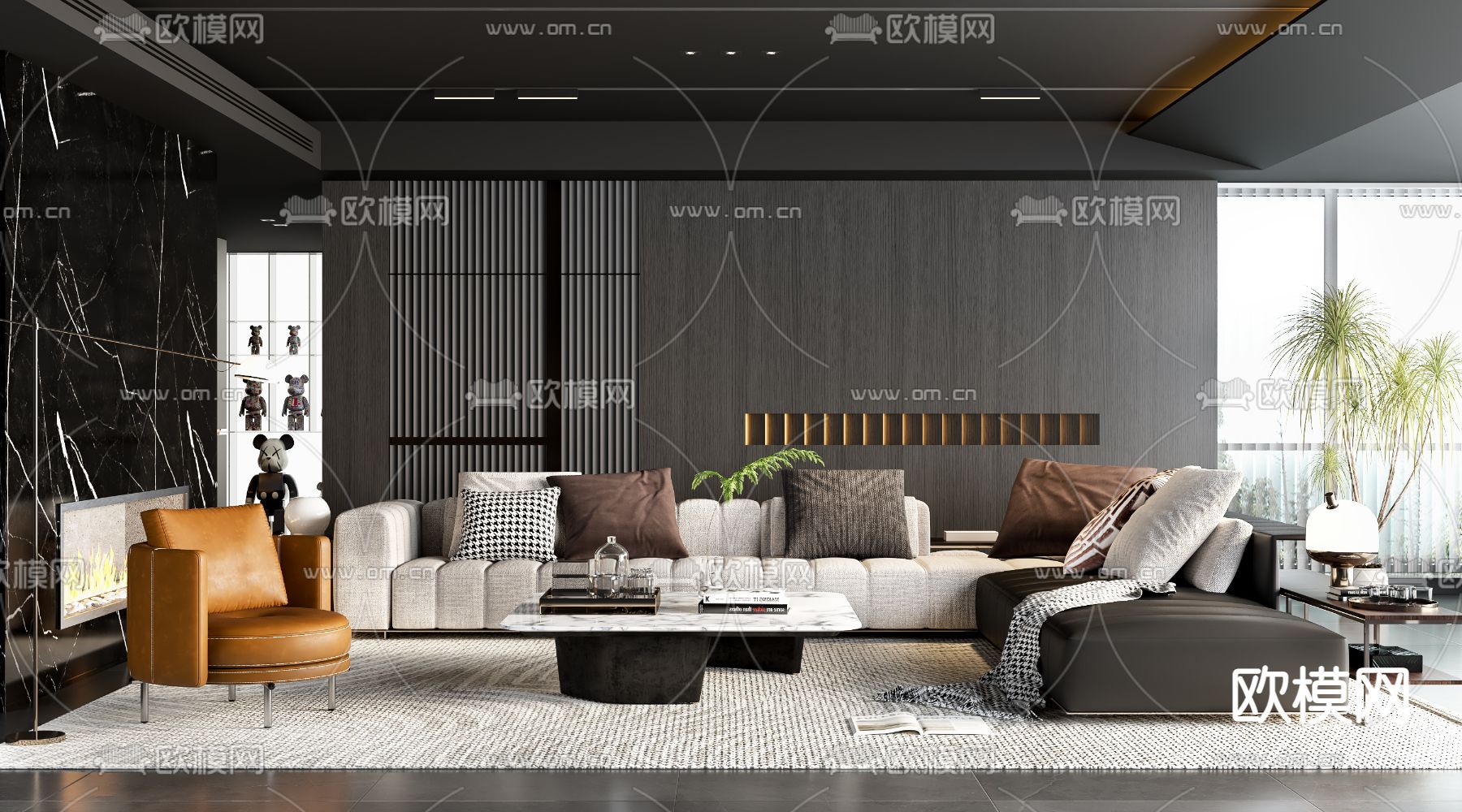 暗黑风客厅3d模型下载（渲染图1）