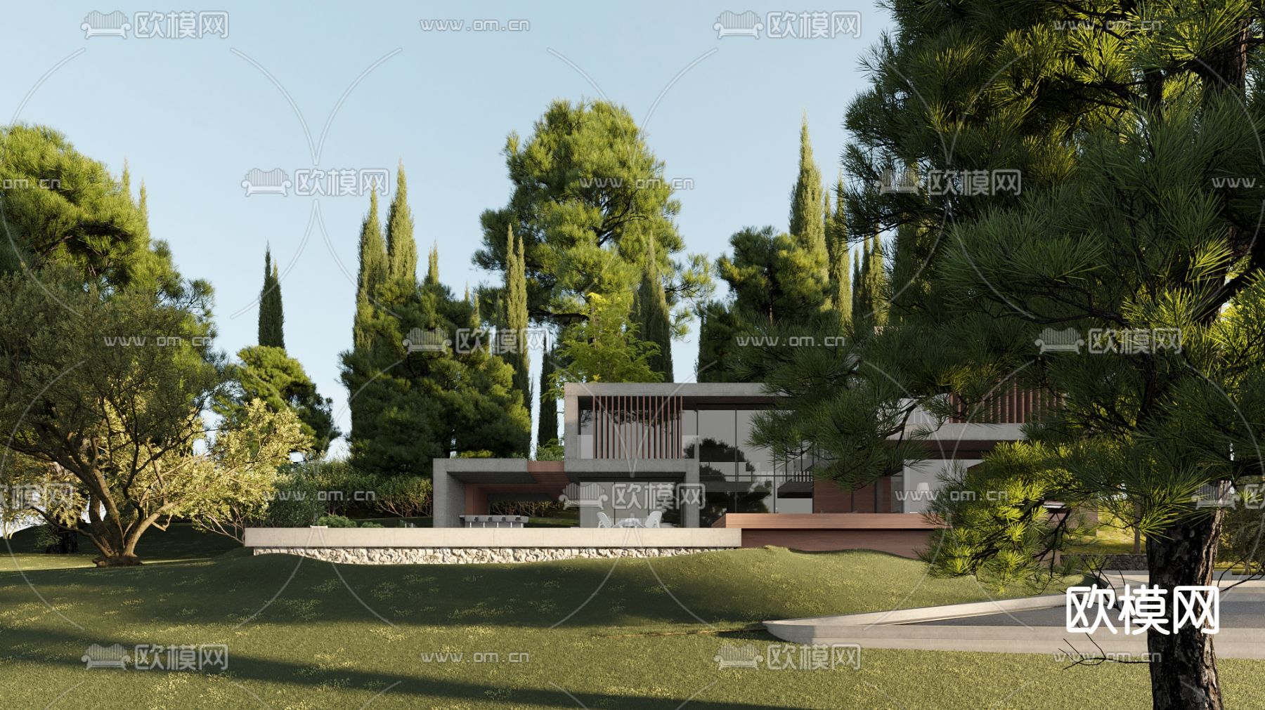 别墅外观3d模型下载（渲染图1）