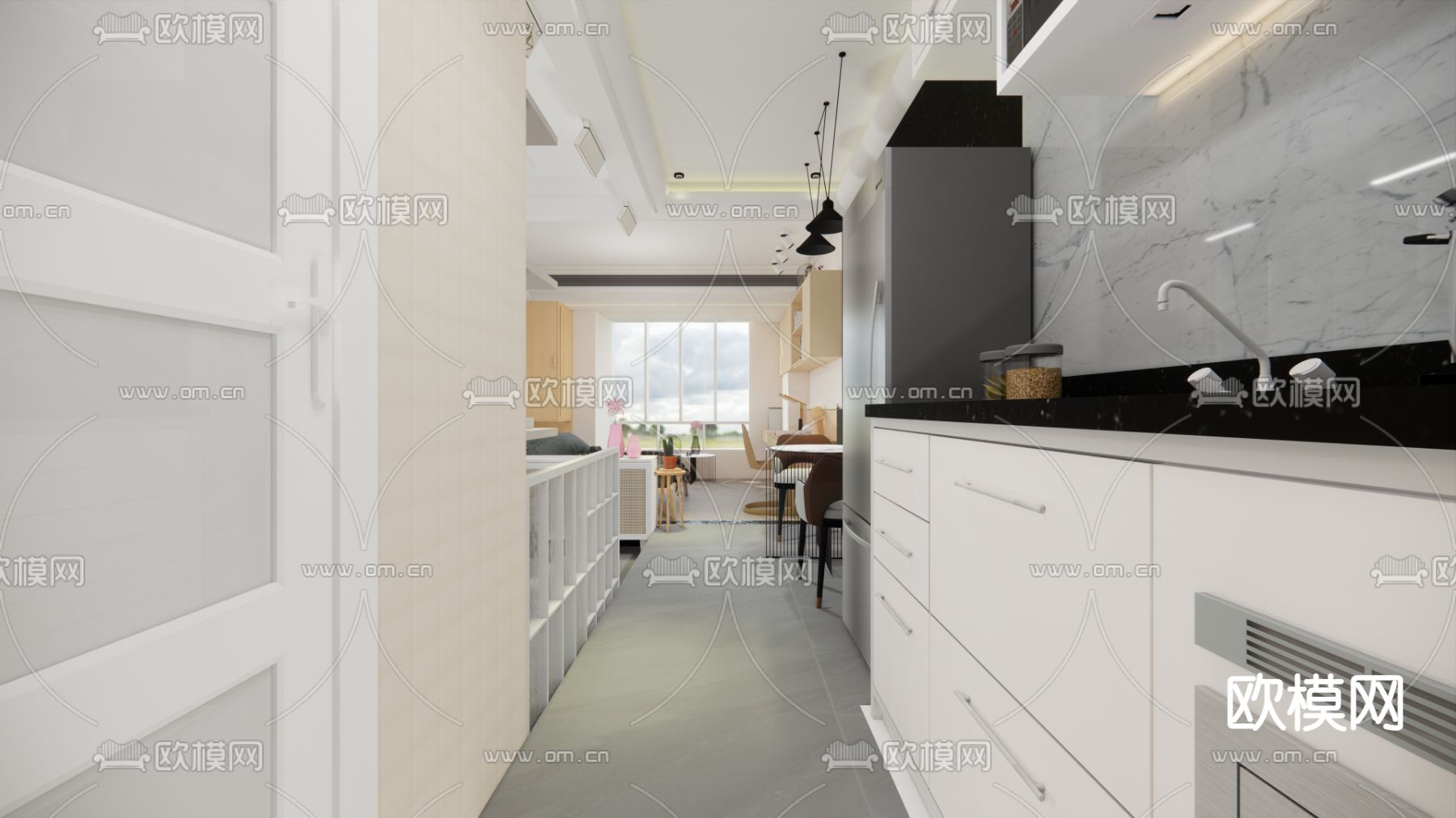 现代单身公寓家居su模型下载（渲染图5）